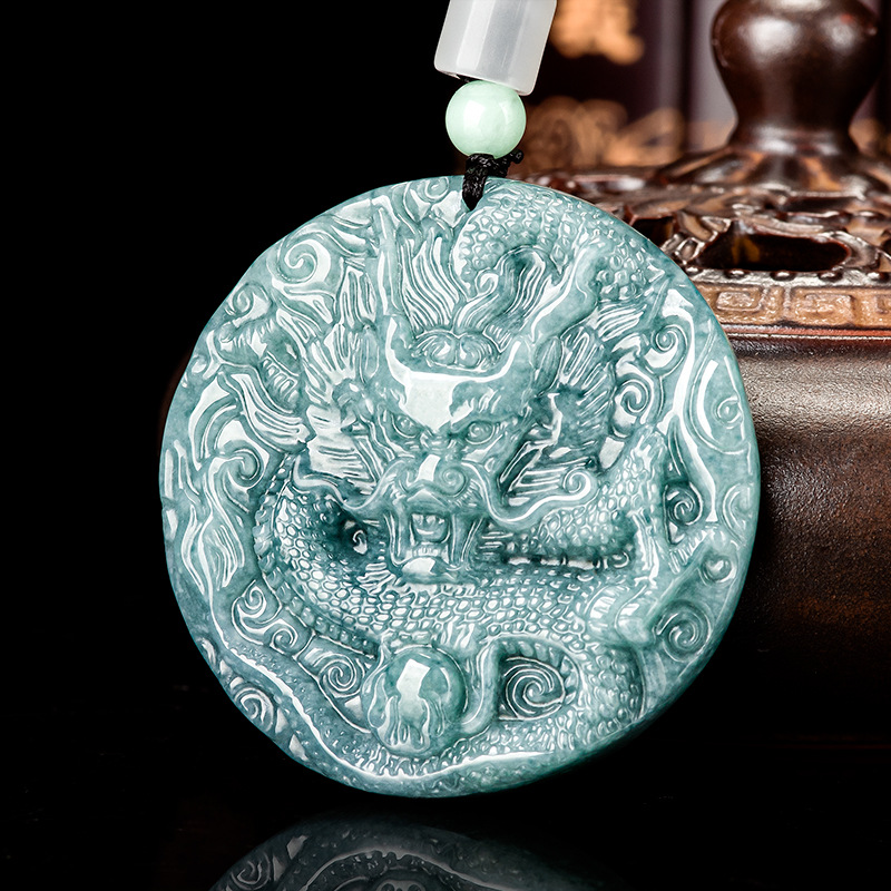 Vintage Necklace - Collier pendentif dragon en jadéite birmane,