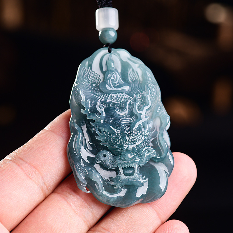 Vintage Necklace - Collier pendentif Dragon en jadéite birmane